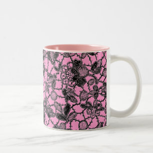 black lace over pink feminine Two-Tone coffee mug
