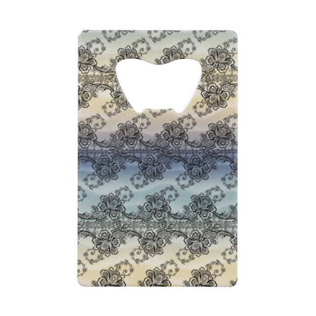 Black Lace over Soft Pastel Waves Credit Card Bottle Opener (Front)