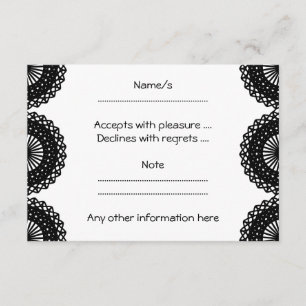 Black Lace Pattern Design. Custom RSVP Card