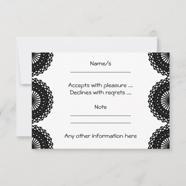 Black Lace Pattern Design. Custom RSVP Card (Front)