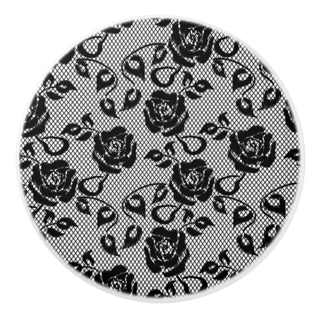 Black lace pattern on white background ceramic knob (Front)