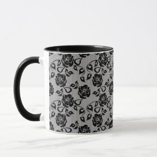 Black lace pattern on white background mug