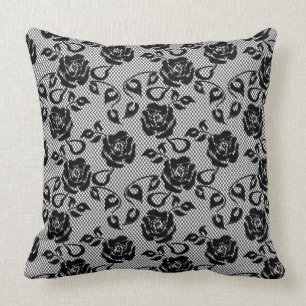 Black lace pattern on white background throw pillow