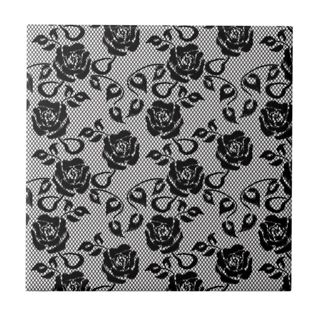 Black lace pattern on white background tile (Front)