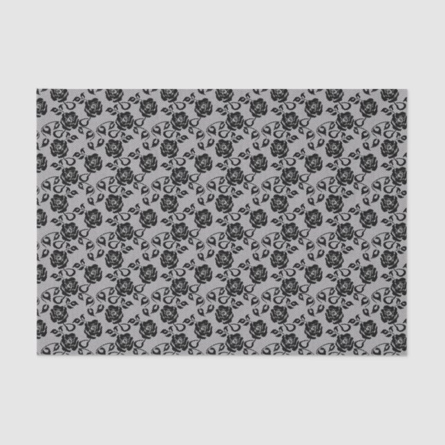 Black lace pattern on white background tissue paper (Front)