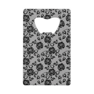 Black lace pattern on white background wallet bottle opener
