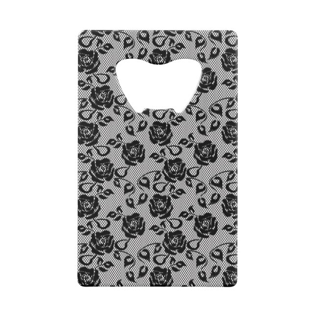 Black lace pattern on white background wallet bottle opener (Front)