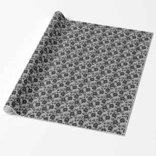 Black lace pattern on white background wrapping paper