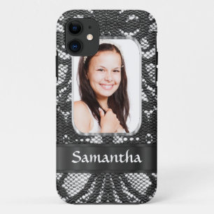 Black lace photo background iPhone 11 case