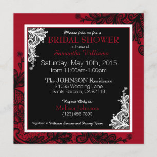 Black Lace Red Modern Goth Bridal Shower Invitation