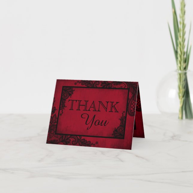 Black Lace Red Modern Goth Thank You (Front)