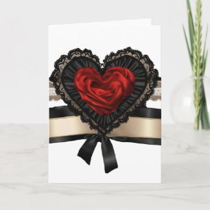 Black Lace Red Ribbon Valentine's Day Heart Card