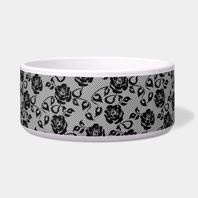 Black Lace Rose Fishnet Pet Bowl (Front)