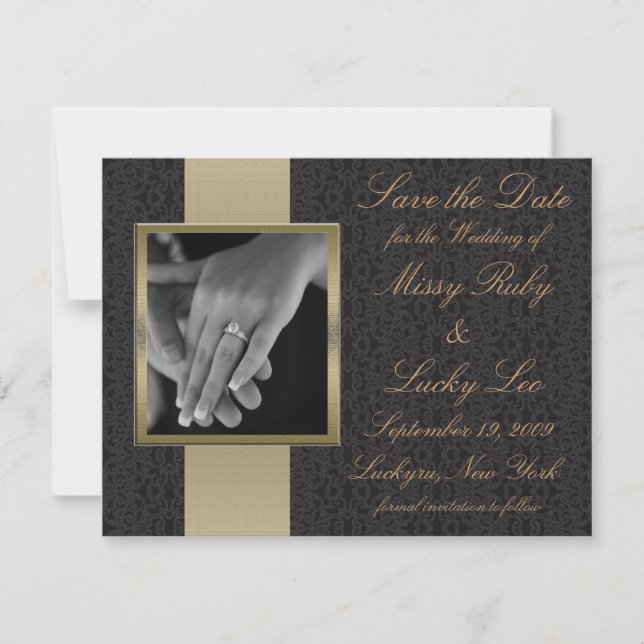 Black Lace Save the Date Announcement (Front)