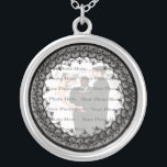 Black Lace Silver Round Photo Necklace<br><div class="desc">Personalize this pretty necklace to have as wedding favours at your wedding reception or to have one yourself as a remembrance of your special day. This necklace is also the perfect gift for the bride at her bridal shower. Personalize by adding your photo.</div>