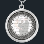 Black Lace Silver Round Photo Necklace<br><div class="desc">Personalize this pretty necklace to have as wedding favours at your wedding reception or to have one yourself as a remembrance of your special day. This necklace is also the perfect gift for the bride at her bridal shower. Personalize by adding your photo.</div>