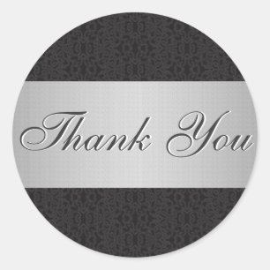 Black Lace & Silver Thank You Sticker/Seal Classic Round Sticker