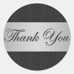 Black Lace & Silver Thank You Sticker/Seal Classic Round Sticker
