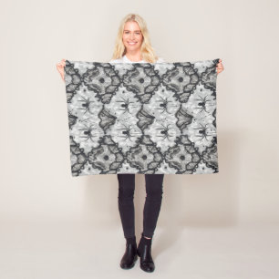 Black Lace Spider Web Seamless Pattern – Gothic Fleece Blanket