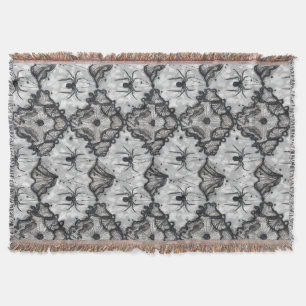 Black Lace Spider Web Seamless Pattern – Gothic Throw Blanket