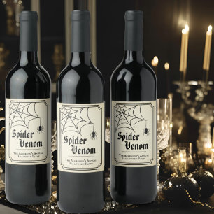 Black Lace Spiderweb Spider Venom Gothic Halloween Wine Label