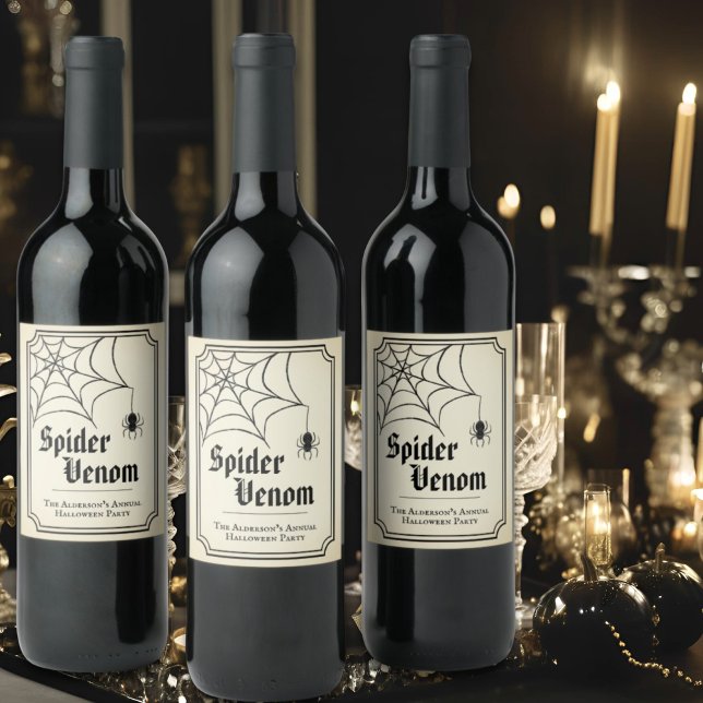 Black Lace Spiderweb Spider Venom Gothic Halloween Wine Label (Creator Uploaded)