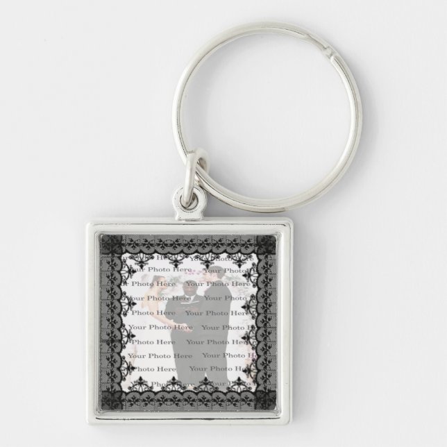 Black Lace Square Silver Keychain (Front)