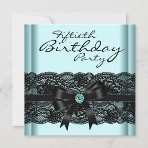 Black Lace Teal Womans 50th Birthday Party Invitation