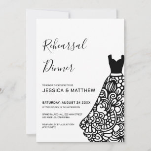 Black Lace Wedding Dress Rehearsal Invitation