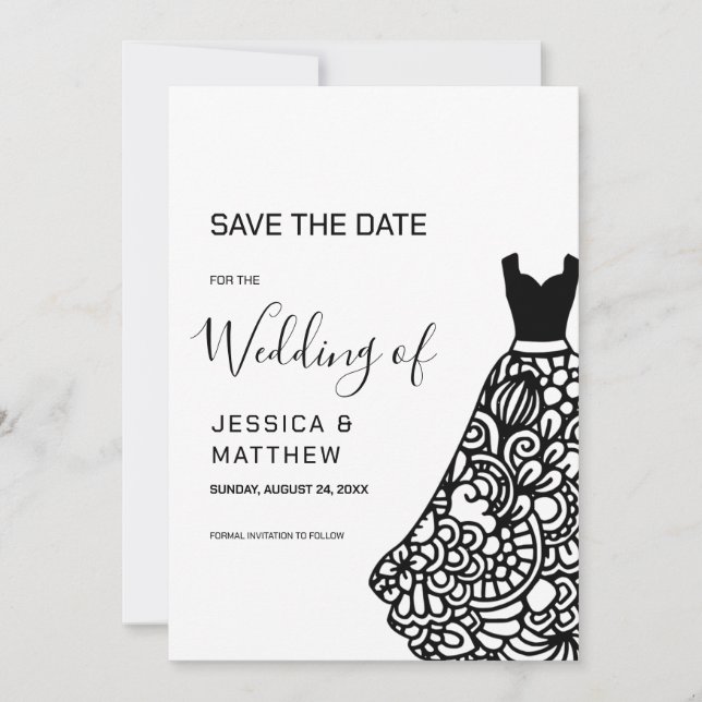 Black Lace Wedding Dress Save The Date (Front)