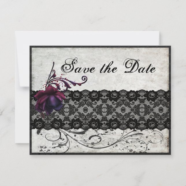 Black Lace Wedding Save the Date (Front)