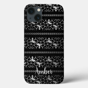 Black Lace With Grey White Gradient Personalized iPhone 13 Case