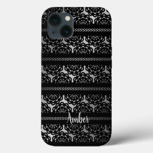Black Lace With Grey White Gradient Personalized iPhone 13 Case