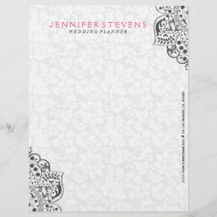 Black Lace With White Damasks Background Letterhead
