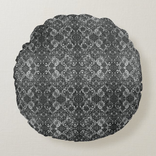 Black Lacework Artistry Round Pillow (Front)