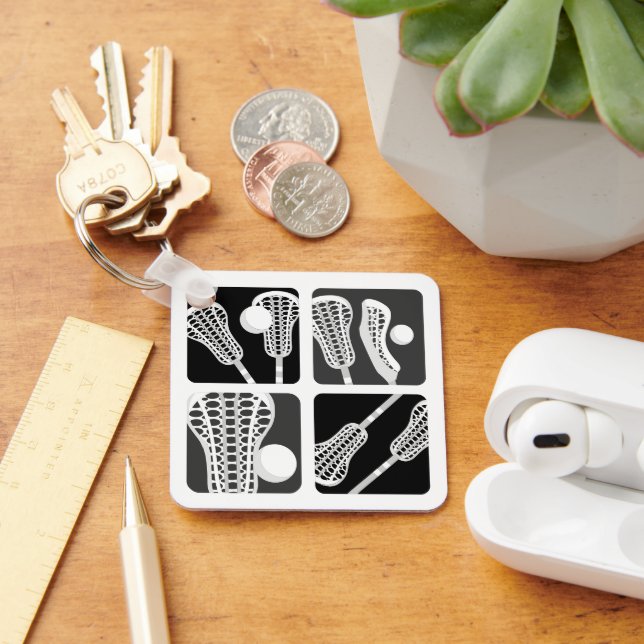 Black Lacrosse Blocks of Sticks and Balls Keychain (Desk)