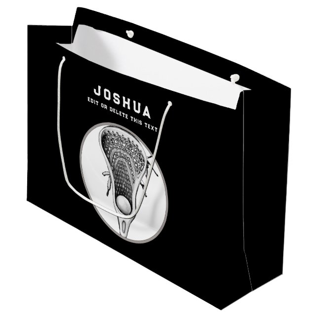 Black Lacrosse Large Gift Bag (Front Angled)