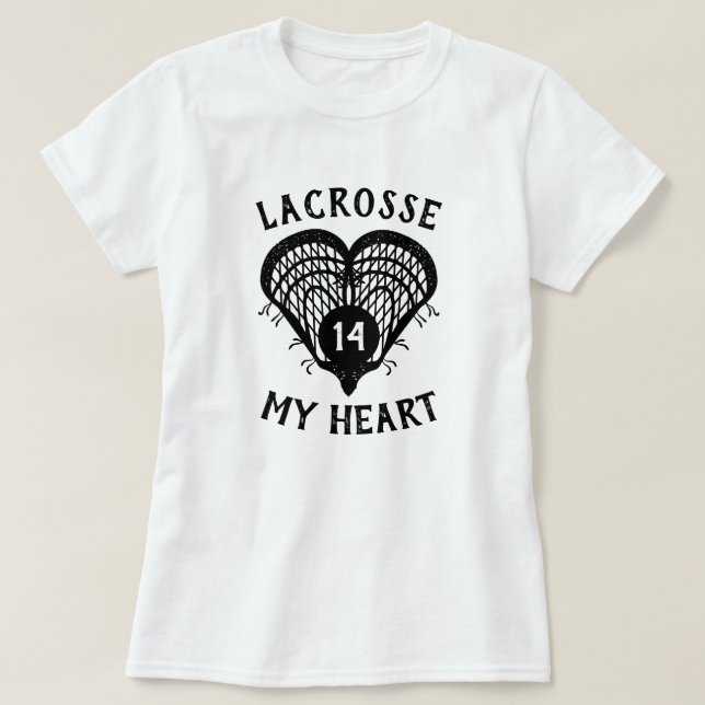 Black Lacrosse My Heart T-Shirt (Design Front)