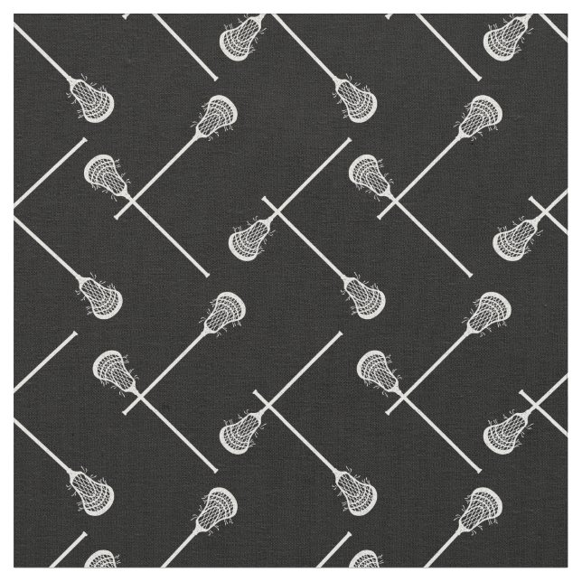 Black Lacrosse White Sticks Patterned Fabric (Close Up)