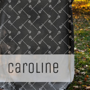 Black Lacrosse White Sticks Patterned Fleece Blanket