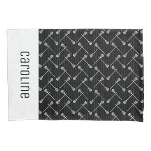 Black Lacrosse White Sticks Patterned Pillowcase