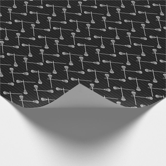 Black Lacrosse White Sticks Patterned Wrapping Paper (Corner)