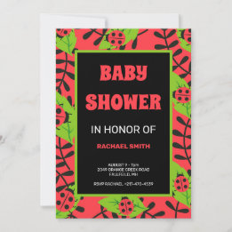 Black lady bug in forest baby shower invitation
