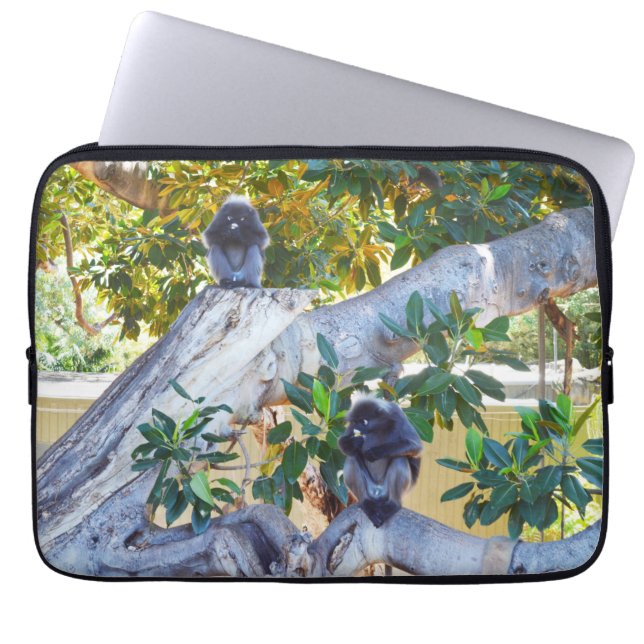 Black Langur Monkeys Eating, Laptop Sleeve (Front)