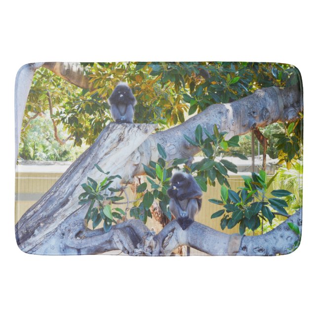 Black Langur Monkeys Eating, Memory Foam Bathmat (Front)