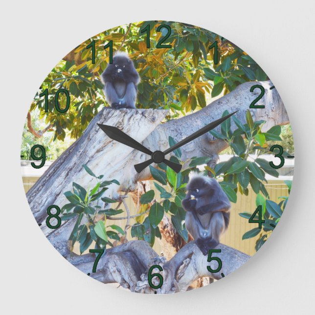 Black Langur Monkeys Eating, Wall Clock (Front)