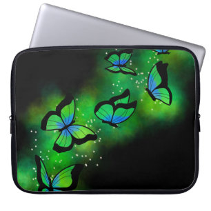 Black Laptop Bag with Neon Green Butterflies