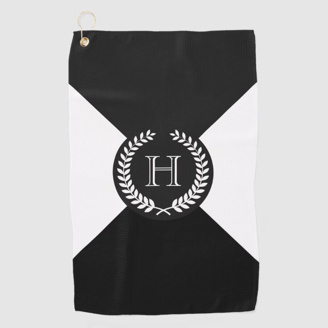 Black Laurel Wreath Monogram Golf Towel (Front)
