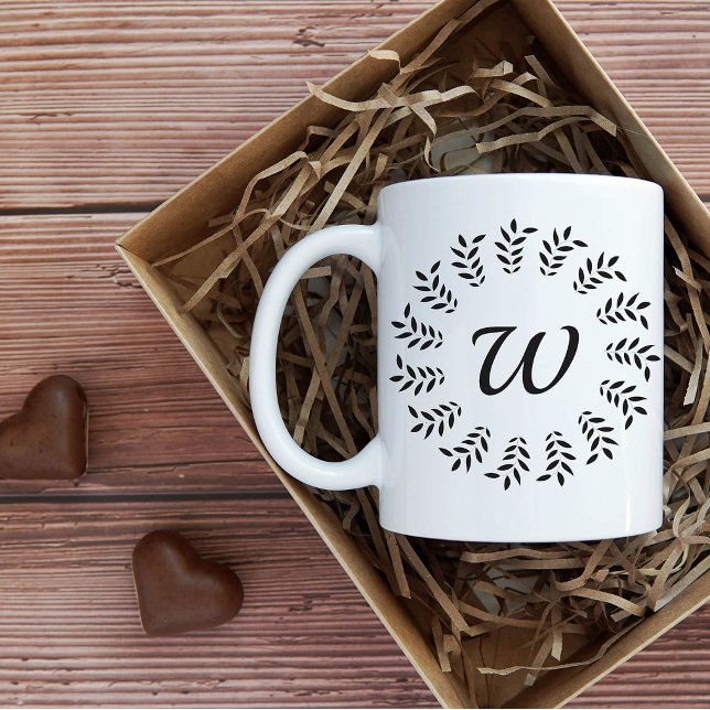 Black laurel wreath monogrammed coffee mug (Creator Uploaded)