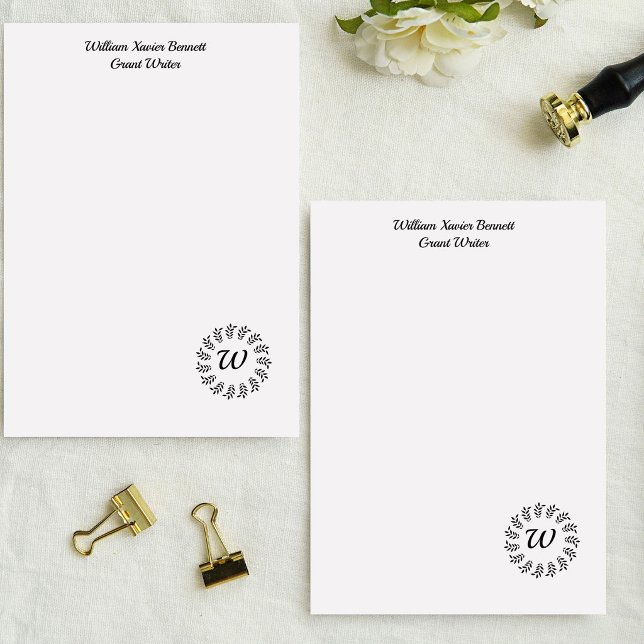Black laurel wreath monogrammed letterhead (Creator Uploaded)